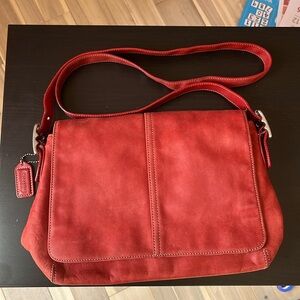 Vintage Coach Hamptons Red leather flap shoulder bag